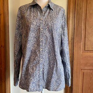 TALBOTS Blue Paisley Long Sleeve Button Front Cotton Shirt